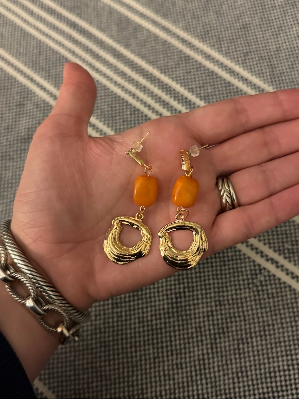 Zara Gold Drop Earrings with Orange Beads - Women Jewelry